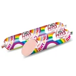 Dytyacha - Kiełbasa wieprzowa parzona z 10% mięsa drobiowego i serem, drobno rozdrobniona.  400 g