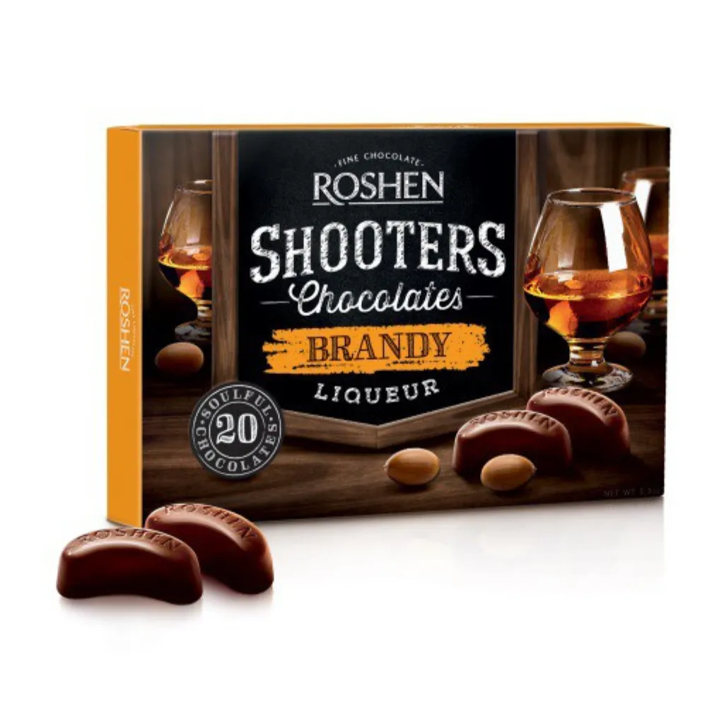 roshen brandy_5_11zon Czekoladki z nadzieniem brandy „Shooters Brandy Liqueur” – Roshen, 150 g - obrazek 1